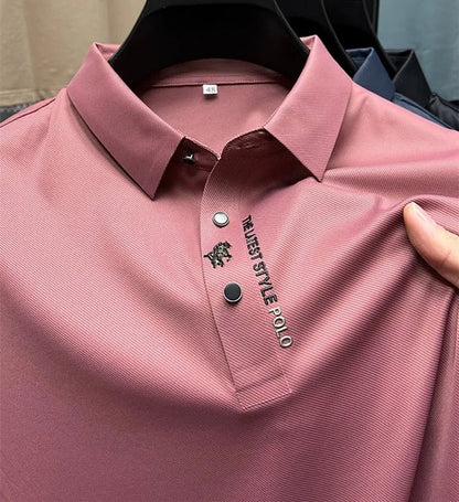 Men's Wrinkle- Polo Shirt Cotton Elastane Blend Short Sleeve - Close-Up Texture & Detail | Lavisa
