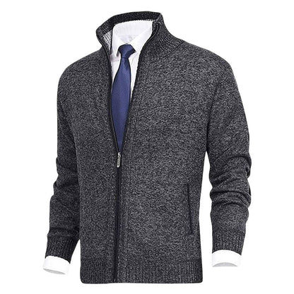 Men's Zip-Up Knit Cardigan Mock Neck Fleece-Lined Jumper - Variant Style 8 | Lavisa