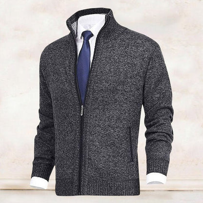 Men's Zip-Up Knit Cardigan Mock Neck Fleece-Lined Jumper - Variant Style 9 | Lavisa