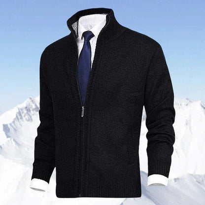 Men's Zip-Up Knit Cardigan Mock Neck Fleece-Lined Jumper - Variant Style 10 | Lavisa