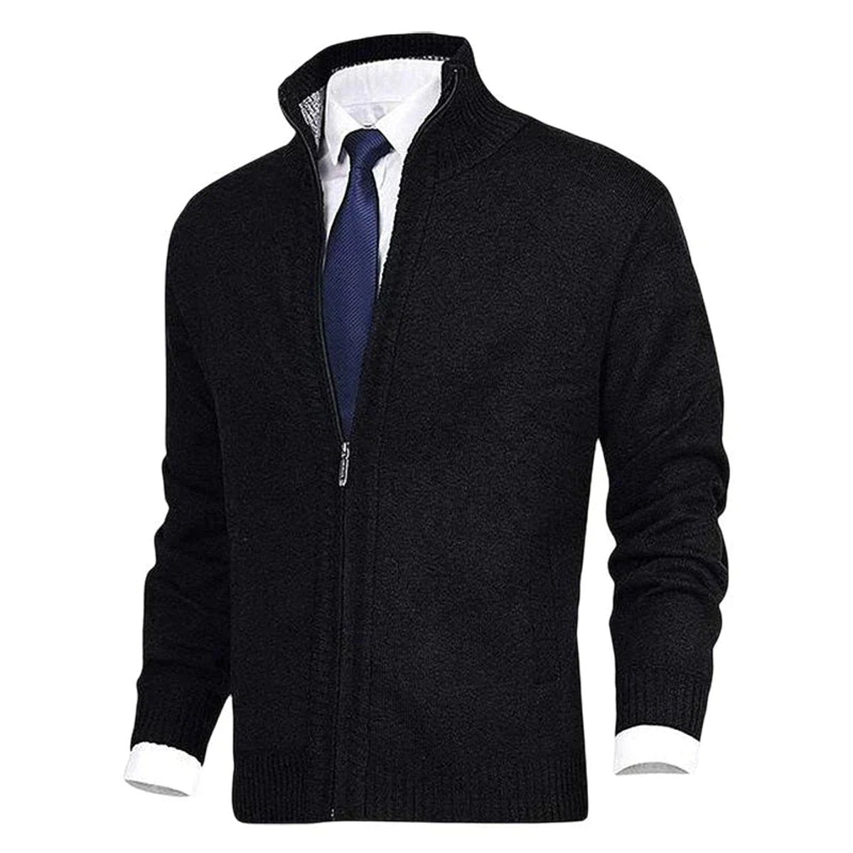 Men's Zip-Up Knit Cardigan Mock Neck Fleece-Lined Jumper - Variant Style 11 | Lavisa