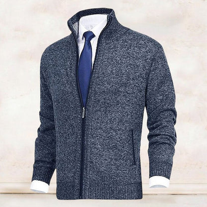 Men's Zip-Up Knit Cardigan Mock Neck Fleece-Lined Jumper - Variant Style 13 | Lavisa
