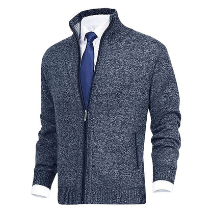 Men's Zip-Up Knit Cardigan Mock Neck Fleece-Lined Jumper - Variant Style 14 | Lavisa