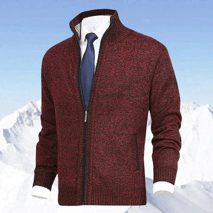 Men's Zip-Up Knit Cardigan Mock Neck Fleece-Lined Jumper - Variant Style 15 | Lavisa