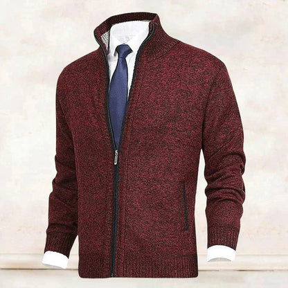 Men's Zip-Up Knit Cardigan Mock Neck Fleece-Lined Jumper - Variant Style 16 | Lavisa