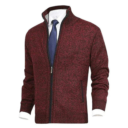 Men's Zip-Up Knit Cardigan Mock Neck Fleece-Lined Jumper - Variant Style 17 | Lavisa