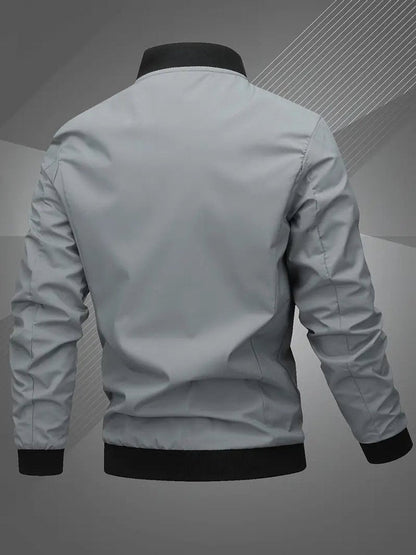 Men's Zip-Up Polyester Bomber Jacket Baseball Collar - Side Angle | Lavisa