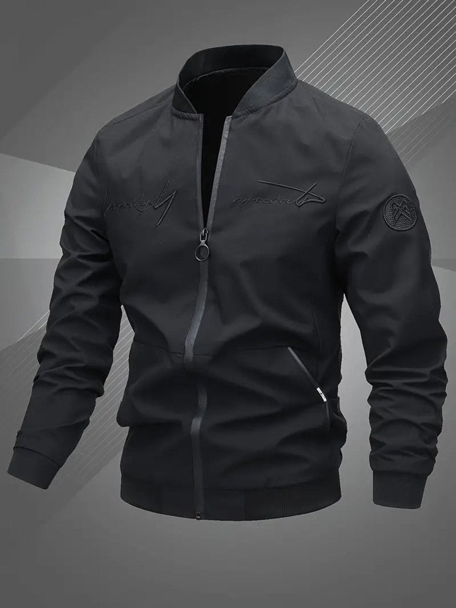 Men's Zip-Up Polyester Bomber Jacket Baseball Collar - Front View | Lavisa