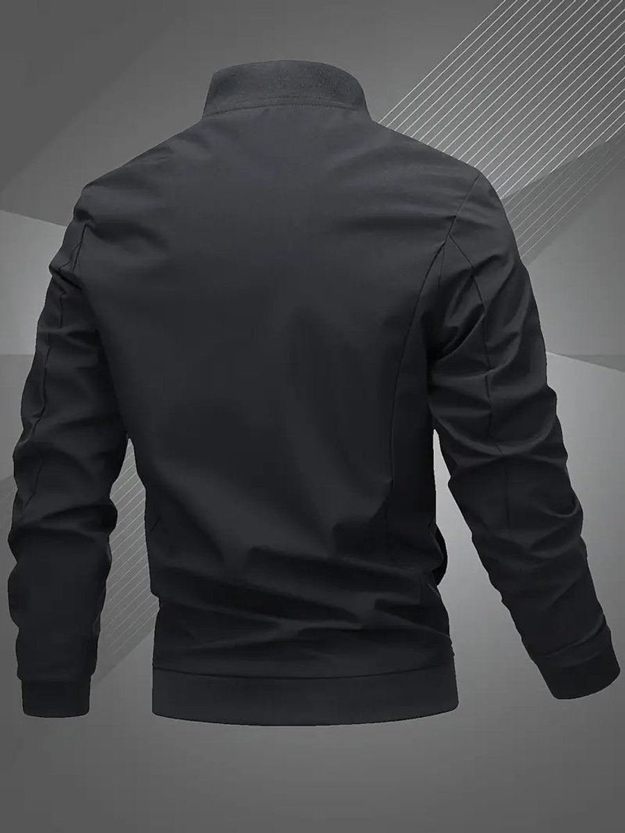 Men's Zip-Up Polyester Bomber Jacket Baseball Collar - Back View | Lavisa
