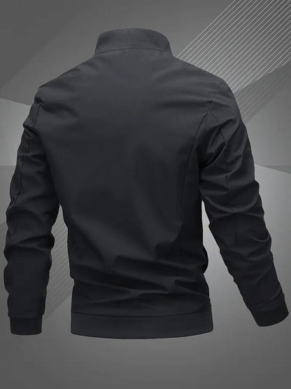 Men's Zip-Up Polyester Bomber Jacket Baseball Collar - Back View | Lavisa