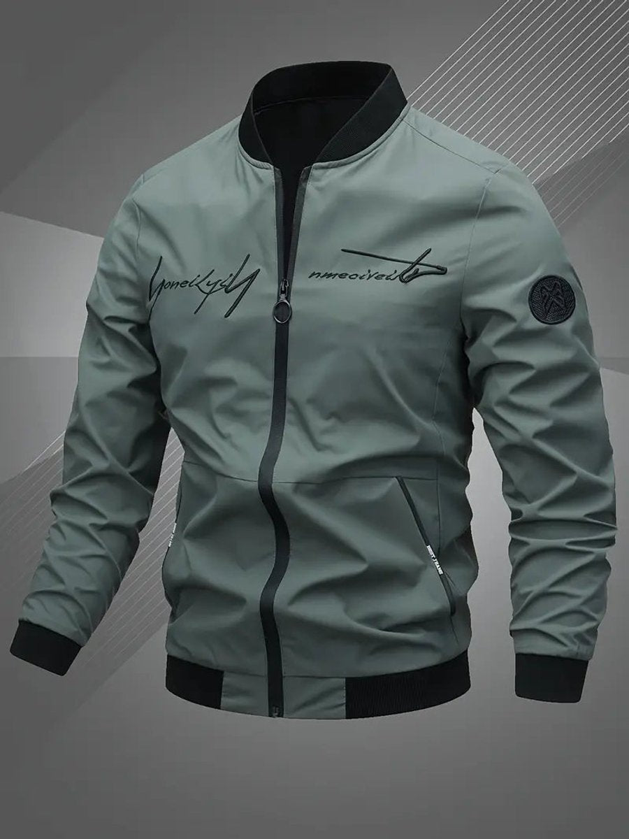 Men's Zip-Up Polyester Bomber Jacket Baseball Collar - Close-Up Texture & Detail | Lavisa