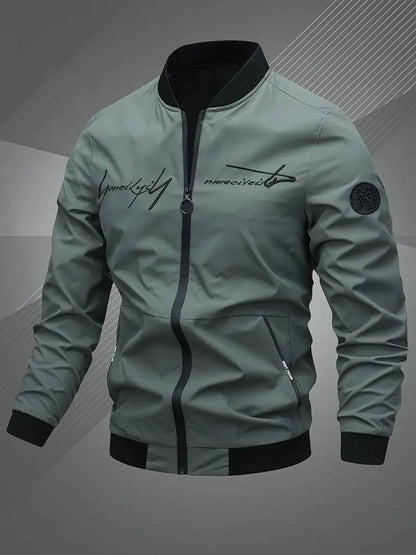 Men's Zip-Up Polyester Bomber Jacket Baseball Collar - Close-Up Texture & Detail | Lavisa
