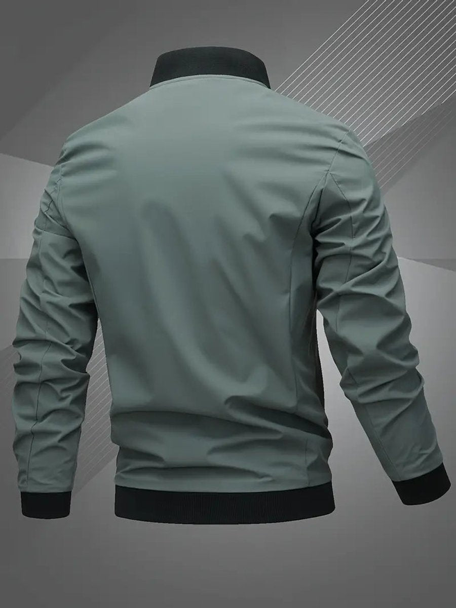 Men's Zip-Up Polyester Bomber Jacket Baseball Collar - Lifestyle & Model Angle | Lavisa