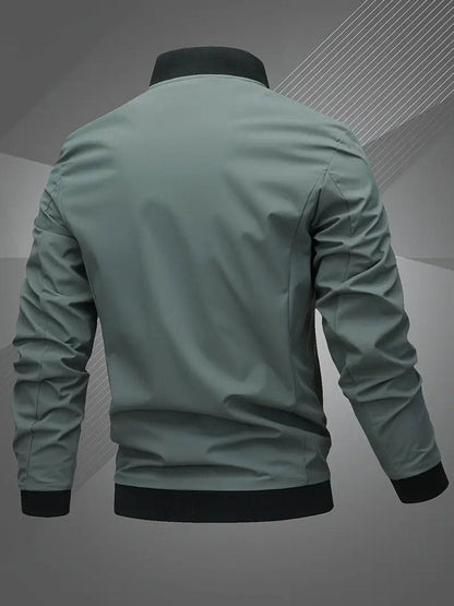 Men's Zip-Up Polyester Bomber Jacket Baseball Collar - Lifestyle & Model Angle | Lavisa