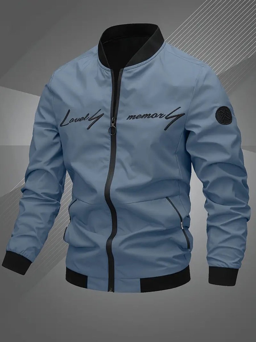 Men's Zip-Up Polyester Bomber Jacket Baseball Collar - Variant Angle | Lavisa