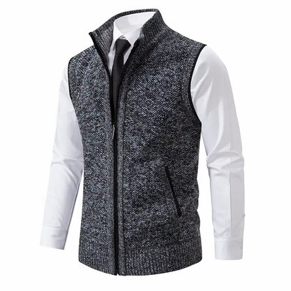 Men's Zip-Up Sleeveless Knit Cardigan Vest - Front View | Lavisa