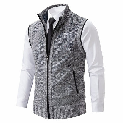 Men's Zip-Up Sleeveless Knit Cardigan Vest - Side Angle | Lavisa