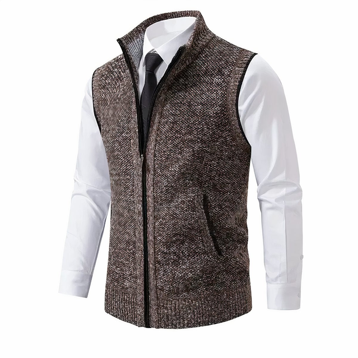 Men's Zip-Up Sleeveless Knit Cardigan Vest - Back View | Lavisa