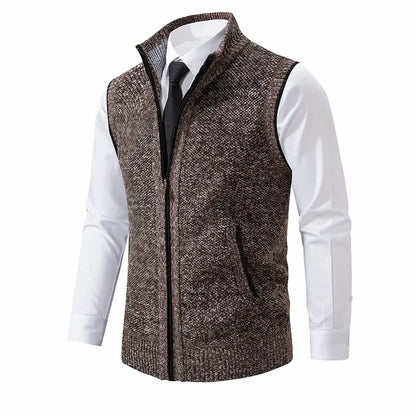 Men's Zip-Up Sleeveless Knit Cardigan Vest - Back View | Lavisa