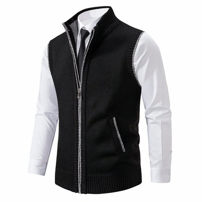 Men's Zip-Up Sleeveless Knit Cardigan Vest - Close-Up Texture & Detail | Lavisa