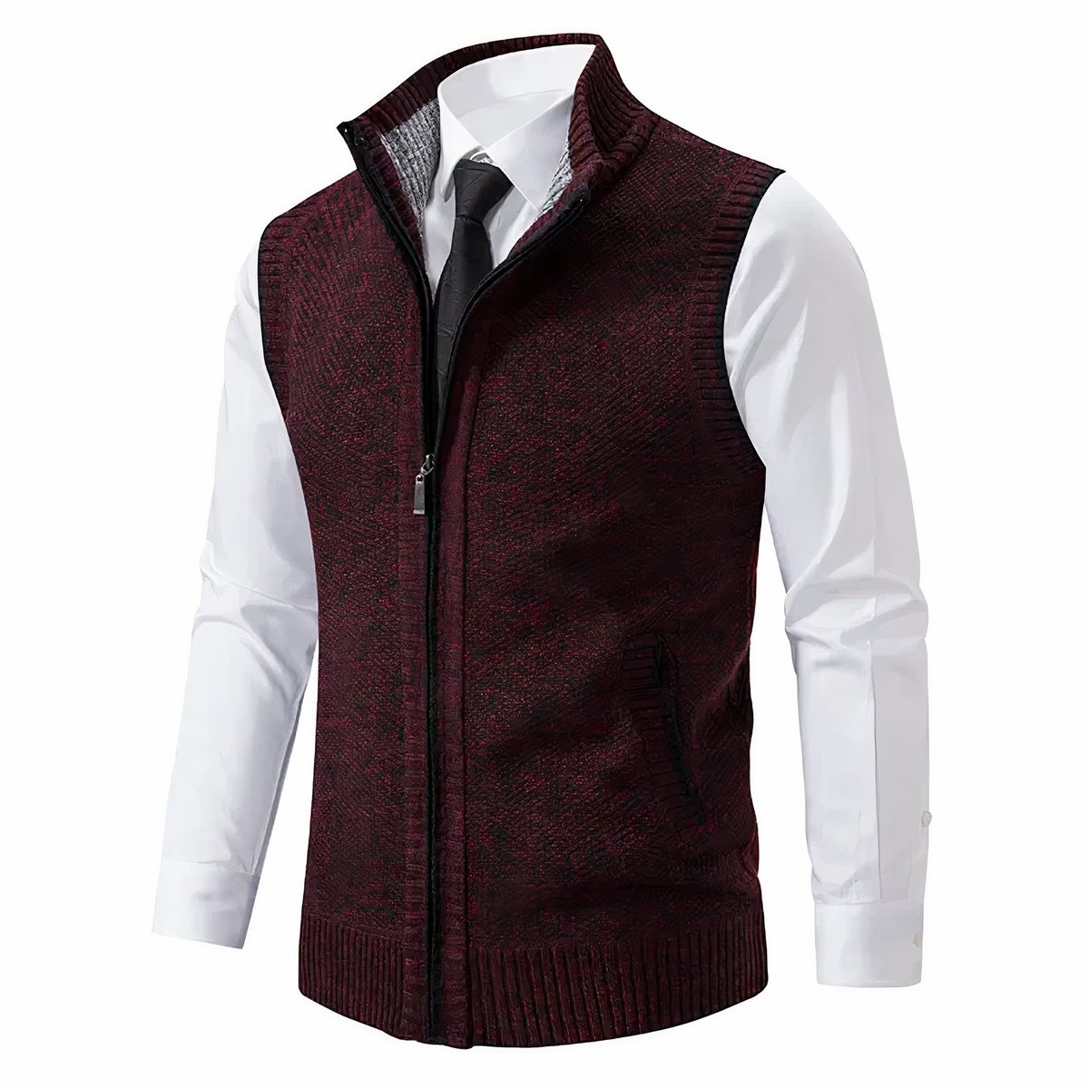 Men's Zip-Up Sleeveless Knit Cardigan Vest - Sole & Material View | Lavisa