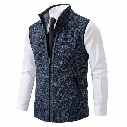 Men's Zip-Up Sleeveless Knit Cardigan Vest - Lifestyle & Model Angle | Lavisa