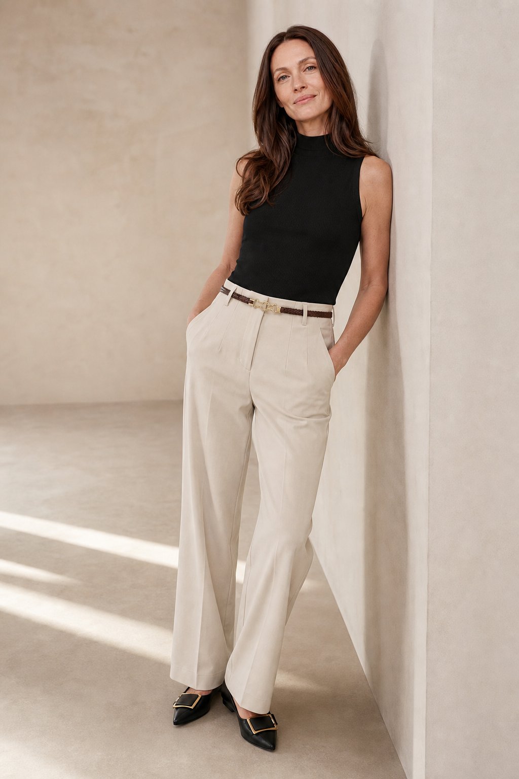 Lavisa - Tailored High Waisted Wide Leg Wool Blend Trousers
