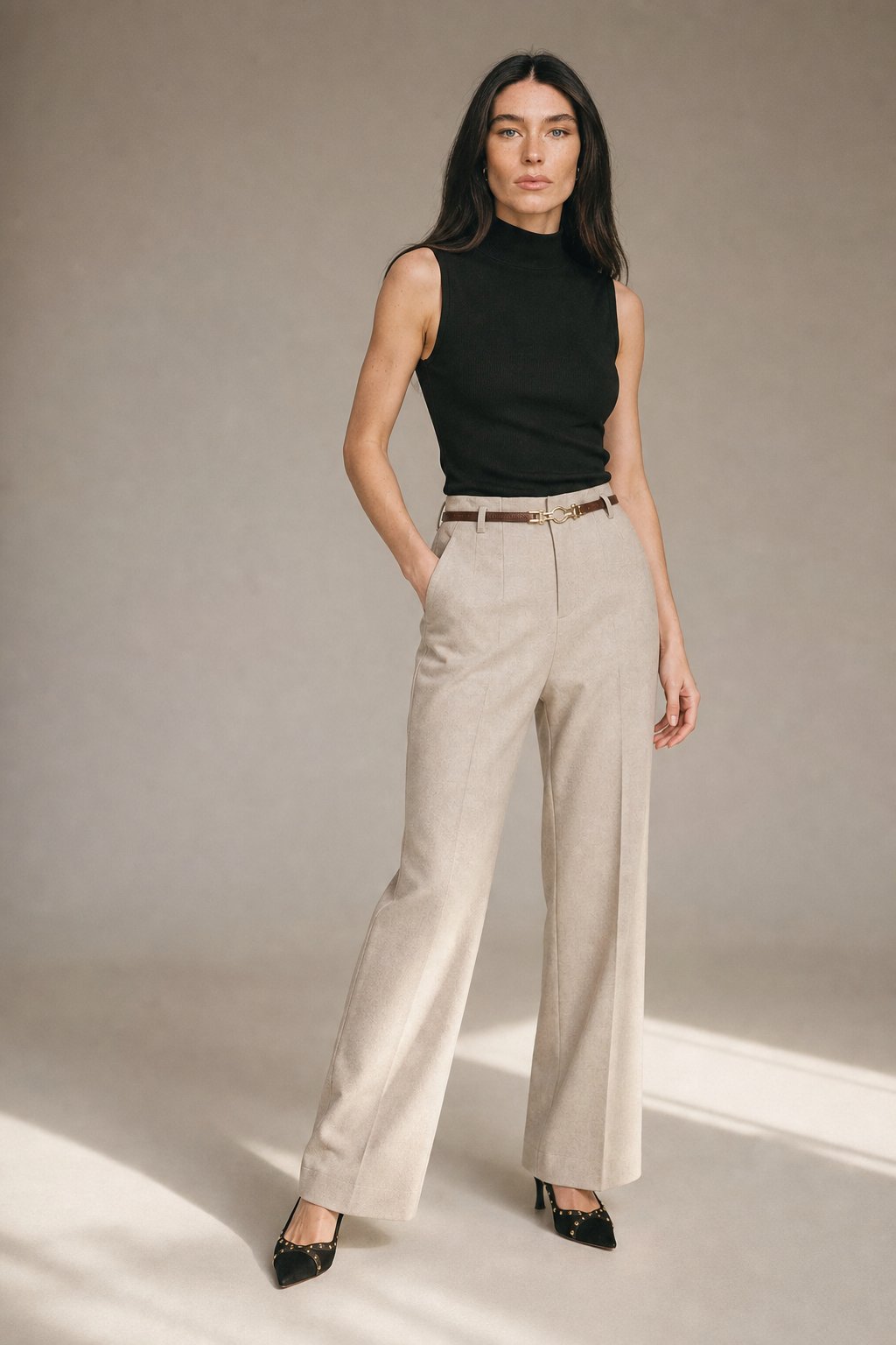 Lavisa - Tailored High Waisted Wide Leg Wool Blend Trousers