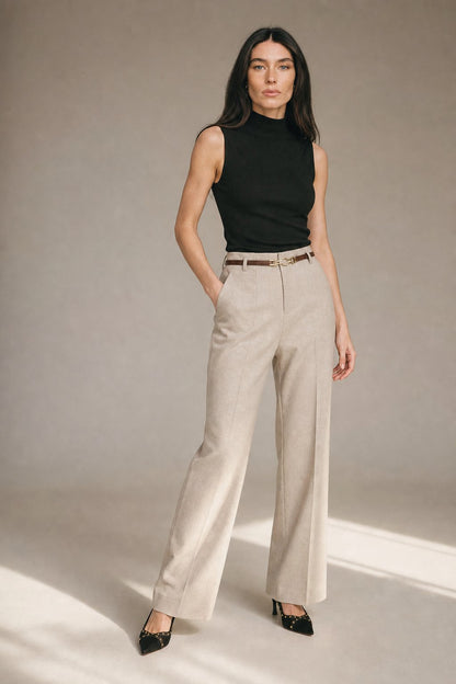 Lavisa - Tailored High Waisted Wide Leg Wool Blend Trousers