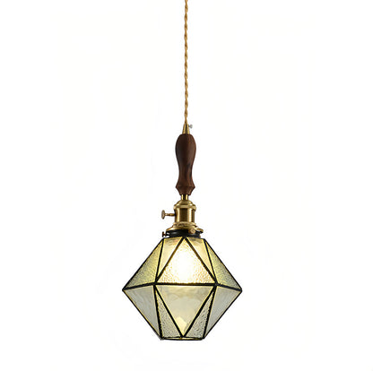Lavisa - Geometric Diamond Glass Pendant Light with Brass and Wood