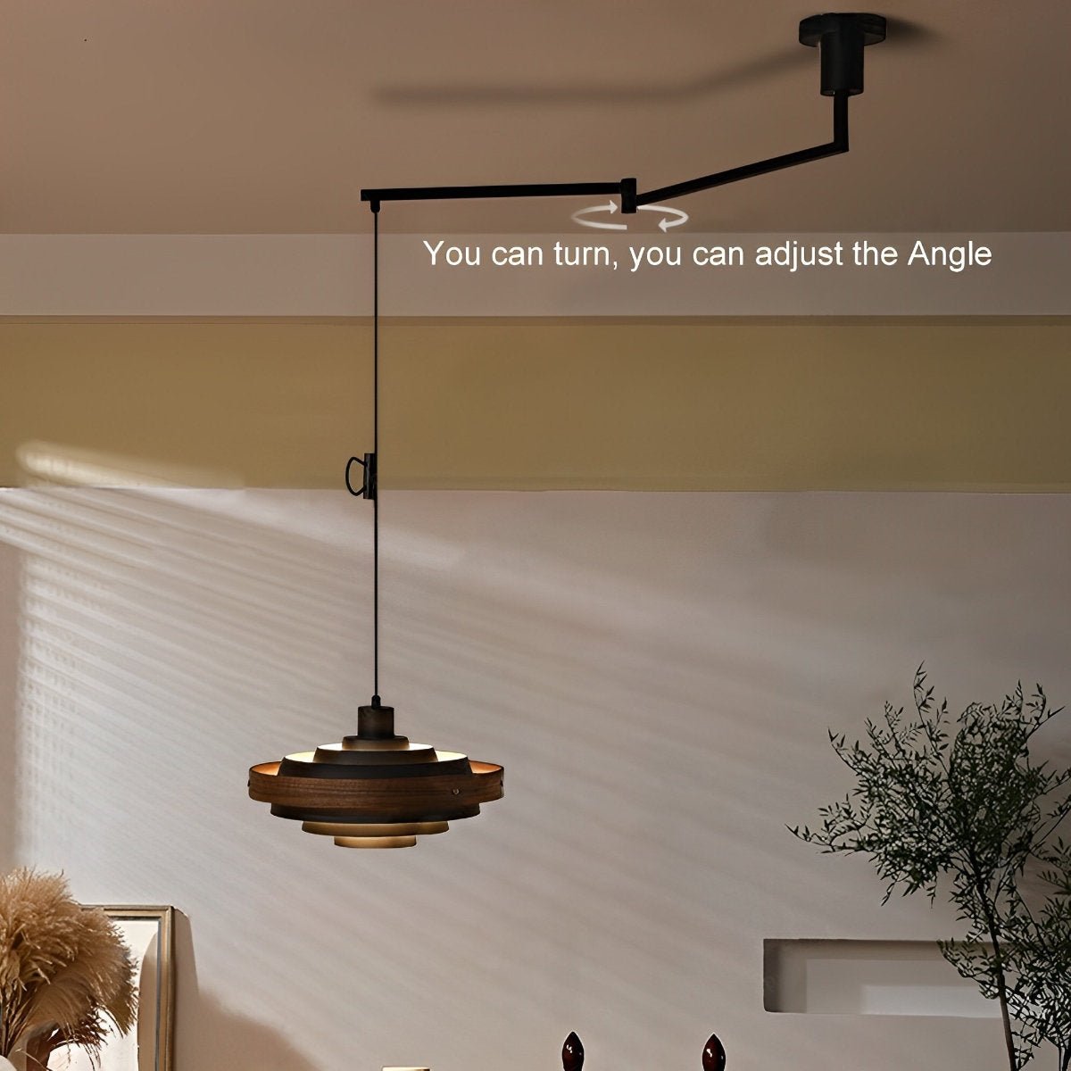 Lavisa - Japandi Shaded Drum Pendant Light - Modern Wood Hanging Ceiling Lamp