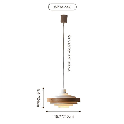 Lavisa - Japandi Shaded Drum Pendant Light - Modern Wood Hanging Ceiling Lamp