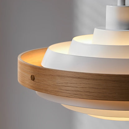 Lavisa - Japandi Shaded Drum Pendant Light - Modern Wood Hanging Ceiling Lamp