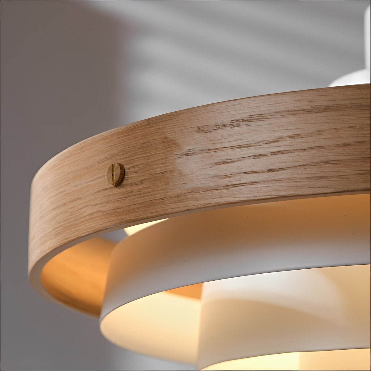 Lavisa - Japandi Shaded Drum Pendant Light - Modern Wood Hanging Ceiling Lamp