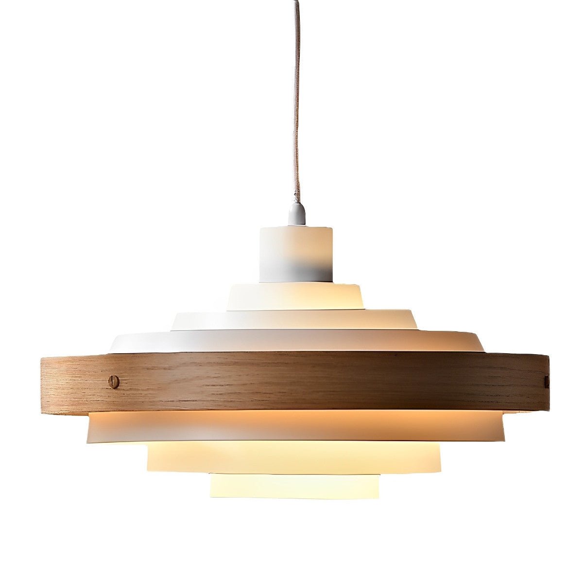 Lavisa - Japandi Shaded Drum Pendant Light - Modern Wood Hanging Ceiling Lamp