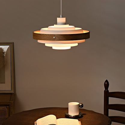 Lavisa - Japandi Shaded Drum Pendant Light - Modern Wood Hanging Ceiling Lamp