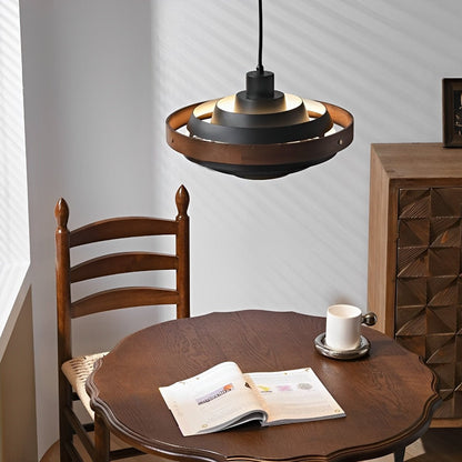 Lavisa - Japandi Shaded Drum Pendant Light - Modern Wood Hanging Ceiling Lamp