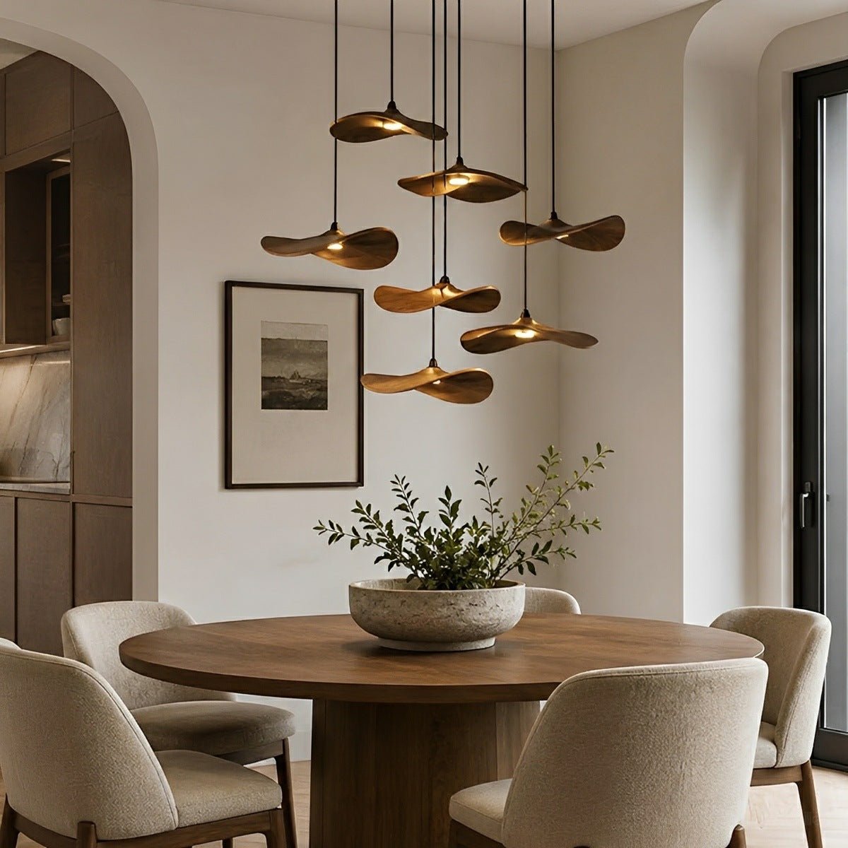 Lavisa - Modern Natural Wood Lotus Leaf LED Pendant Light