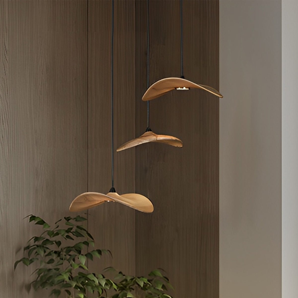 Lavisa - Modern Natural Wood Lotus Leaf LED Pendant Light