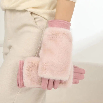 Lavisa - Suede Touchscreen Winter Gloves with Rabbit Fur Trim