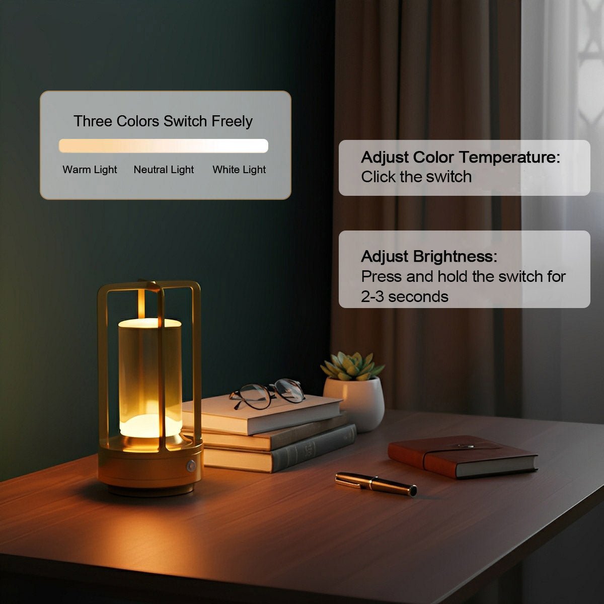Lavisa - Portable Cordless LED Table Lamp with Touch Dimming