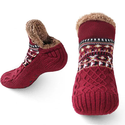 Lavisa - Snow Pattern Fleece Lined Non Slip Winter Socks