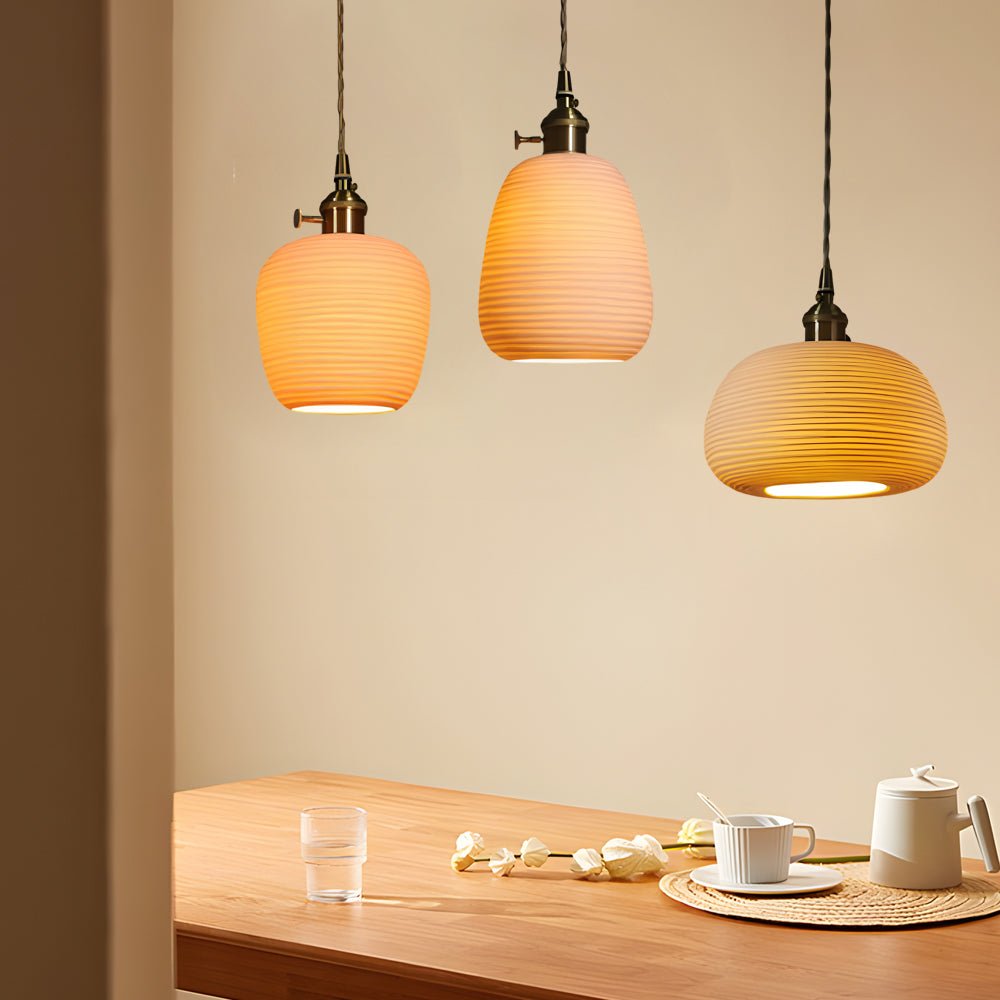 Lavisa - Striped Ceramic Pendant Light with Brass