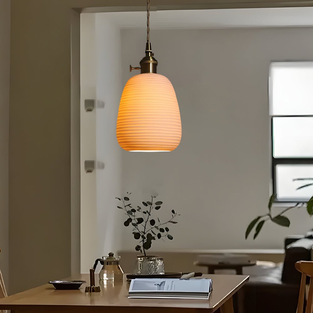 Lavisa - Striped Ceramic Pendant Light with Brass