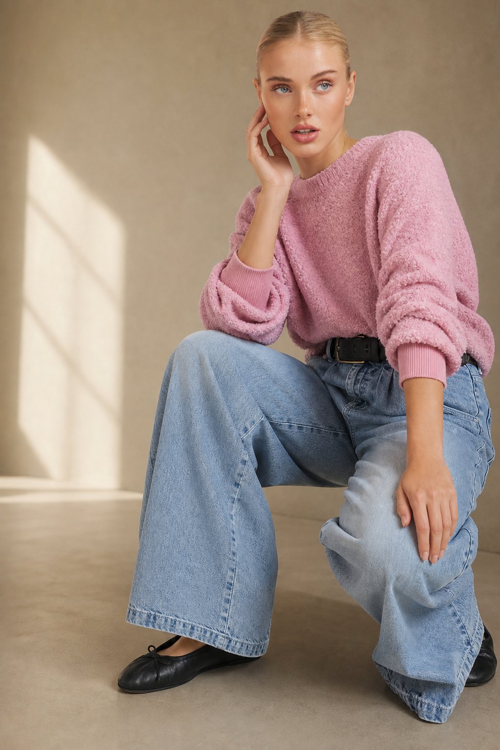 Lavisa - Pleated Wide Leg Denim Jeans
