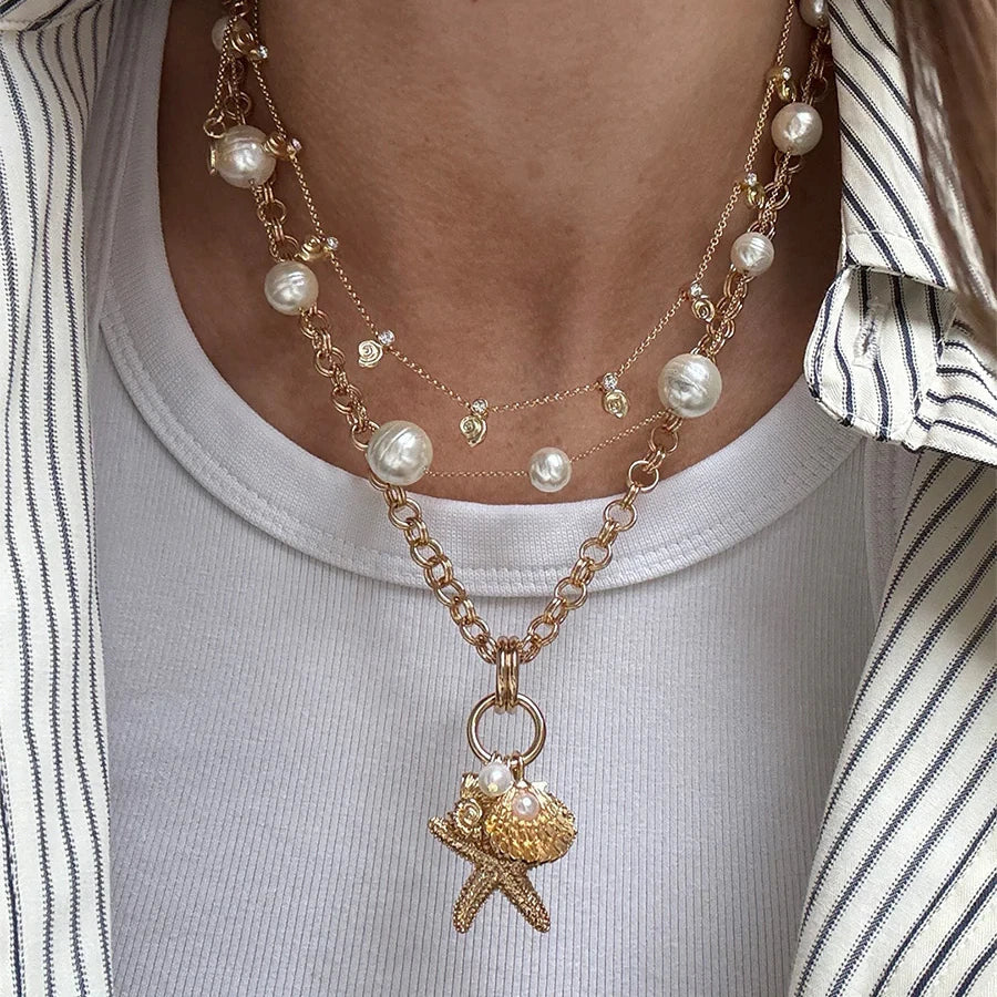 Lavisa - Pearl Charm Statement Necklace - On-Model & Scale View