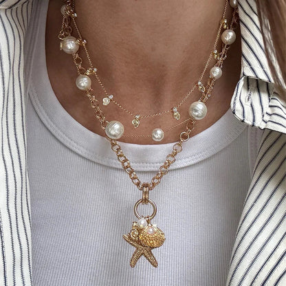 Lavisa - Pearl Charm Statement Necklace - On-Model & Scale View