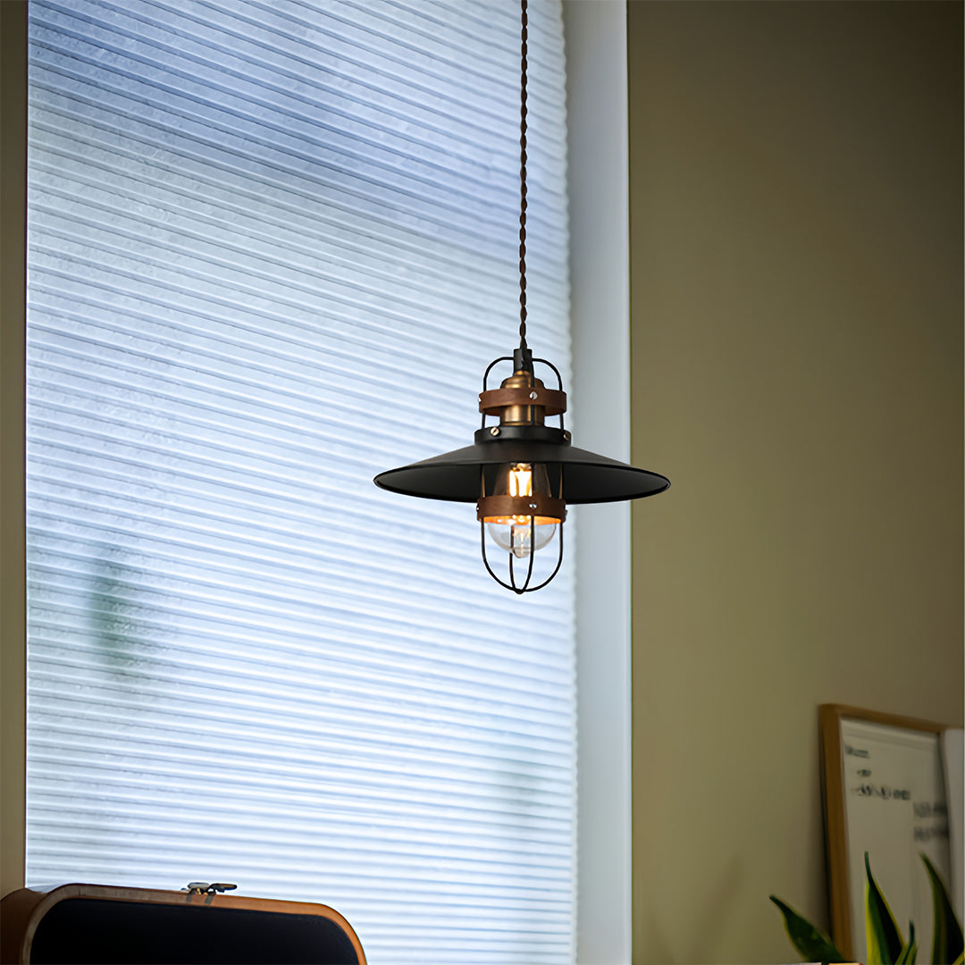Lavisa - Vintage Iron Farmhouse Pendant Light with Walnut Accents