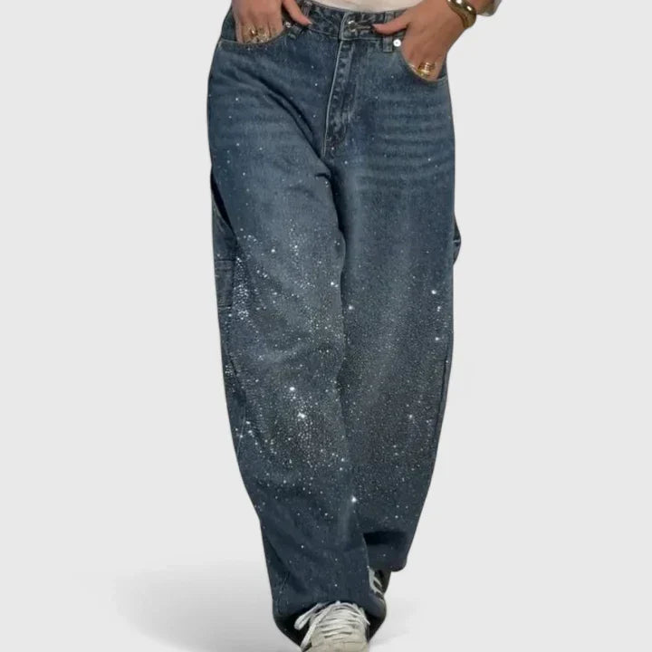 Lavisa - Comfortable Sparkly Straight Leg Pants - Crystal Embellished Trousers