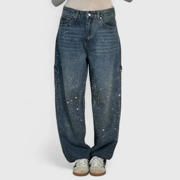 Lavisa - Comfortable Sparkly Straight Leg Pants - Crystal Embellished Trousers